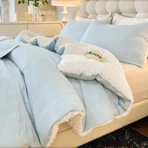 Boho Woven 200TC Comforter Bedding Set Full Size Striped Pleats Bohemian Seersucker All Season Soft Cozy 3 Pieces