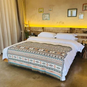 Boho Woven Throw Blanket with Tassels for Bed Sofa Ethnic Geometric Jacquard Tapestry Decorative Blanket for Home Hotel Decor