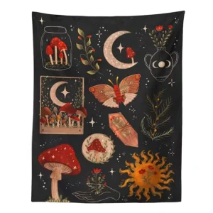 Botanical Cactus Moon Starry Mushroom Wall Hanging Tapestry Psychedelic Witchcraft Home Decor Bedroom Customized Logo Woven