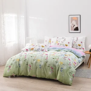 Botanical Patterns Digital Printing Microfiber Fitted Sheet Duvet Cover Sets Bedding Set