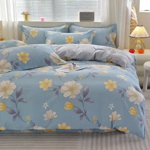 Botanical Print 4 Piece Bedding Collection Includes Duvet Cover Flat Sheet Pillowcases Soft Breathable