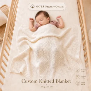 Boutique Style Organic Cotton Knitted Baby Blanket Lightweight Breathable Summer Stroller Crib Cover