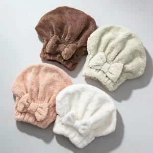 Bow Princess Dry Hair Cap Coral Fleece Microfiber Fabric Shower Cap Pineapple Grid Absorbent Quick Drying Hair Towel