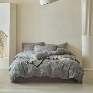 Bow knot Cut flower White on white Snow searching French style Acetate Fiber Lace Satin Soft Four piece Set Duvet Cover Sheets