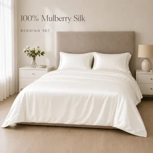 Breathable Anti Bacteria Summer Ice Mulberry Silk Smooth Sleeping Bed Sheet Pillowcase Quilt Cover Sets