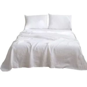 Breathable French Linen Flax Fitted Sheet Flat Sheet with Pillowcase