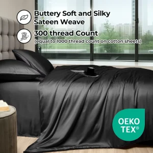 Breathable Hypoallergenic Woven Modern Bamboo Fiber Duvet Cover Set with Elastic Corners for All Season Home Use