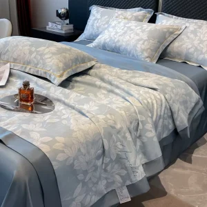 Breathable Ice Silk Summer Bedding Set 4 Pcs Washed Silk Cooling Quilt Set for Night Comfort