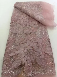 Breathable Knitted Floral Sequin Embroidery Pearl Lace Mesh Beaded Lace Fabric for Girls