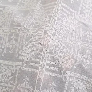 Breathable Knitted Plant Design Customized White 100% Polyester Chiffon Embroidery Fabric for Women Wedding Dress