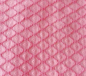 Breathable Lightweight Knitted Raised Rhombus Grid Textured Lace Fabric Geometric Hollow Sheer Pink Women’s Wedding