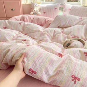Breathable Linen Knitted Waterproof Bedding Four-piece Set Quilt Cover Set for Daily Sleeping Use