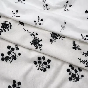 Breathable Ramie Cotton Blend Embroidery Fabric Custom Ditsy Floral Embroidered Textile for Blouse Dress Home Decor