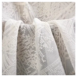 Breathable Small Hole Allover Floral White Dyed 100% Cotton Chiffon Embroidery Fabric for Women Dress