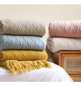Breathe Freely Soft Elasticity Cozy Lightweight Acrylic Polyester Knitted Throw Blanket with Tassels