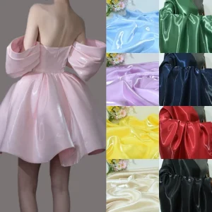 Bridal Gradient Silver Shiny Metallic Reflective 100% Polyester Liquid High end Organza Bright Satin Fabric for Dress