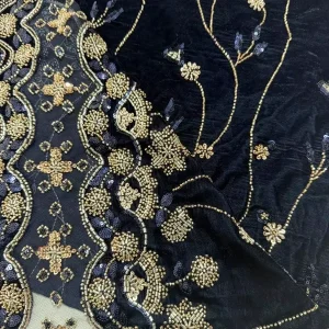Bridal Knitted Velvet Fabric with Embroidery Beads and Sequins for Wedding Dresses Home Textile Accessories