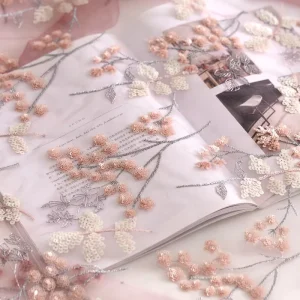 Bridal Wedding Evening Dress Fairy Dress Fabric 3D Embroidery Flowers Mesh Sequin Lace Fabric Diy Wedding Dress Clothing Skirt
