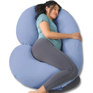 Bright Blue C Shaped Full Body Maternity Pillow 58 Inch Pregnant Women Pregnancy Pillows for Sleeping with Removable Cover