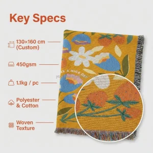 Bright Korean Floral Strawberry Premium Cozy Decorative Modern Retro Jacquard Tapestry Durable Woven Texture Four Seasons Throw