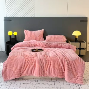 Bright Silk Rabbit Plush Rabbit Fur Jacquard Geometric Lambswool Double Layer Thickened Warm Cover Blanket Home Nap Warm Blanket