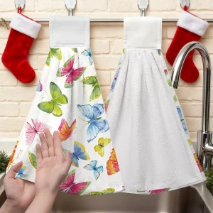 Brightly Color Sublimation Print Home Tea Dish Towels Microfiber Thick Cartoon Hanging Hand Towel