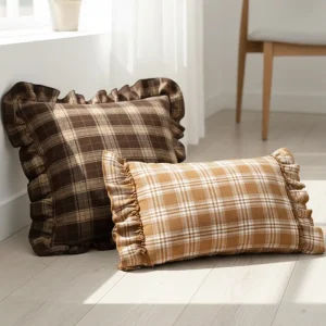 British Nordic Instagram style Yarn Dyed Plaid Ruffled Edge Square Throw Pillow Vintage Living Room Sofa Cushion Home Decor