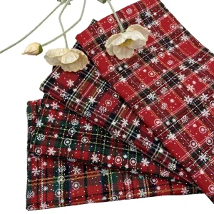 Brocade Fabric Poinsettia Snowflake Print Polyester Yarn Dyed Abrasion Resistant Festive Decorative Tablecloth Cushion Doll