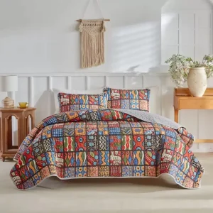 Brown Bohemian Style Home Textiles Polyester Bedding Printed Comforter Quilts Bed Sheets Quilted Bedspread Set