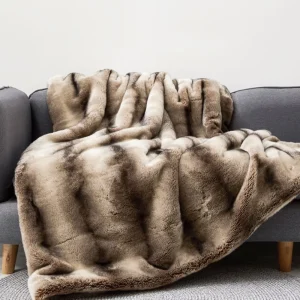 Brown Chinchilla Mink Stripes Premium Bedding Sofa Couch Faux Fur Luxury Throw Blanket