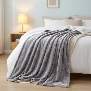 Brown Grey Composite Washable No-Shedding Faux Fur Blanket Woven Technique