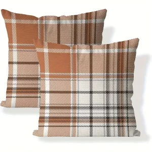 Brown Plaid Checkered Throw Pillow Covers Decorative Farmhouse Cushion Cases for Sofa Couch Living Room