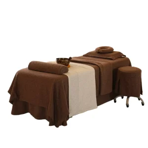 Brown Soft Skin Friendly 4pcs/Set Beauty Salon Massage Table Bed Sheet Skirt SPA Bed Full Cover with Pillowcase Stool Cover