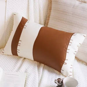 Brown White Faux Patchwork Lumbar Cushion Cover Minimalist Boho Decorative Throw Pillows Cushion Covers for Home Decor