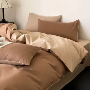 Brushed 100% Cotton 4 Piece Bedding Set Color Block Simple Soft Breathable Organic Wrinkle Resistant