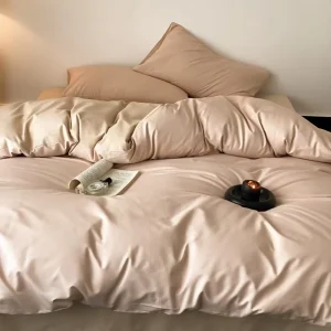 Brushed 100% Cotton 4 Piece Bedding Set Color Block Simple Soft Breathable Organic Wrinkle Resistant