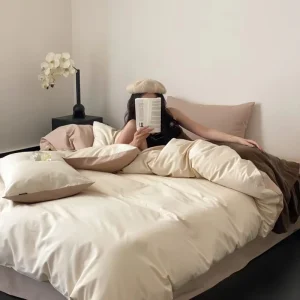 Brushed 100% Cotton 4 Piece Bedding Set Color Blocked Simple Soft Breathable Eco Friendly Home Textile