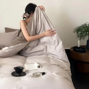 Brushed 100% Cotton 4 Piece Bedding Set Color Blocked Simple Soft Breathable Organic Home Textile