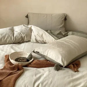 Brushed 100% Cotton 4 Piece Comforter Set Jacquard Minimalist Breathable Organic Winter Home Textile