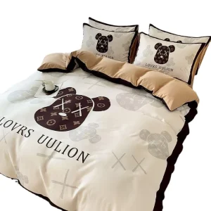 Brushed Microfiber 4-In-1 Bedding Set Brown White King Size Duvet Cover Bed Sheet Bedding Set