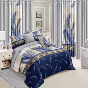 Brushed Microfiber Quilt Cover Bed Sheet Bedding Set With Matched Curtains 6pcs for Bedroom