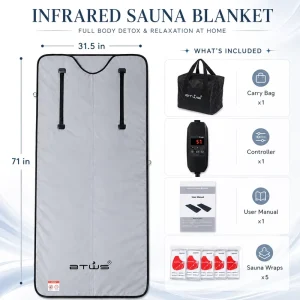 Btws Portable Electric Sauna Blanket with Full Body Heating Adjustable Timer and Foldable Design