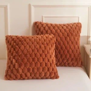 Bubble Fluffy Faux Rabbit Fur Throw Pillow Covers 45x45cm No-Shed Hidden Zipper Washable Cushion Covers for Warm Fall Decor