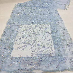 Bugle Bead Embroidered Tulle Multi Color Sequin Fabric for Evening Gowns (Ready Stock)
