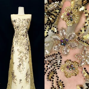 Bugle Bead Sequin Embroidered Tulle Fabric Couture Mesh for Evening Dress Fashion Apparel Accessories