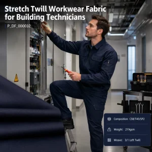 Building Technician Uniforms 219GSM Polyester Cotton Fabric Elastic Fabric with 3/1 Cotton Twill and 150CM Woven Fabrics