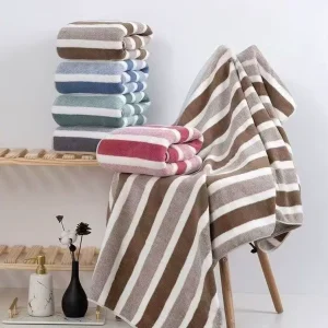 Bulk 70x140cm Coral Velvet Bath Towel Large Size Striped Bath Sheet Highly Absorbent Quick Dry for Hotel Gym SPA