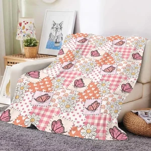 Bulk Customized Patchwork Designs Butterfly Floral Blanket Home Decor Bed Sofa Couch Throw Fleece Flannel Blankets