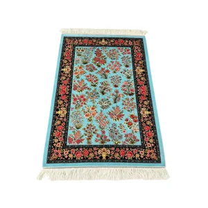 Bulk Export All-over Floral Persian Palace Rug Turquoise Dual Use Home Carpet With Mulberry Silk Fringe 80*120cm