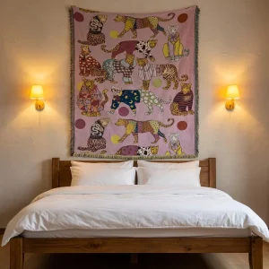 Bulk OEM Design Bohemian Animal Decor Throw Wall Tapestry Woven Tassel Art Tapestry Sofa Blanket